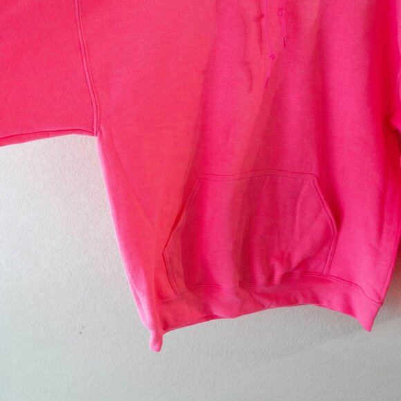 NWOT Gildan Safety Pink Hoodie Pullover Sweatshirt Sz L Heavy Blend Fleece - Picture 4 of 7